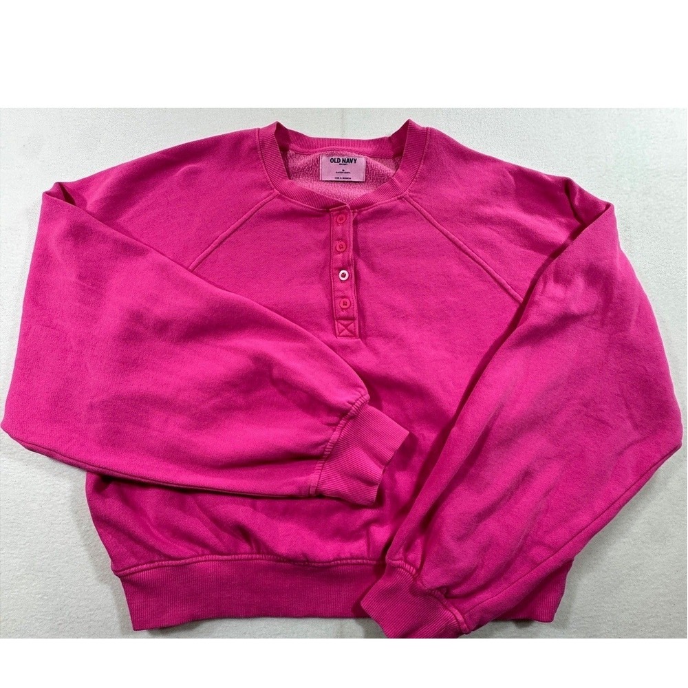 Old Navy Henley Sweatshirt Mens Medium Pink SoComfy Raglan S/801575-00 Flamingo‎